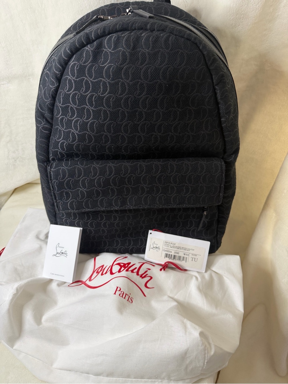 Christian Louboutin ZIP N FLAP Monogram Logo Jacquard Canvas Backpack